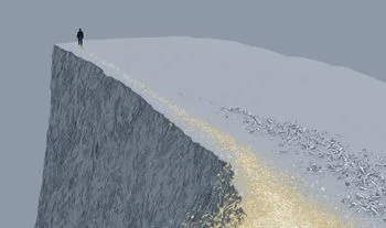a man walking to the edge of a cliff 