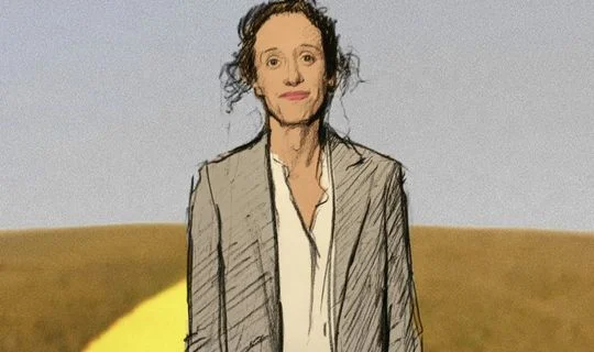 Angie Long against a yellow background 