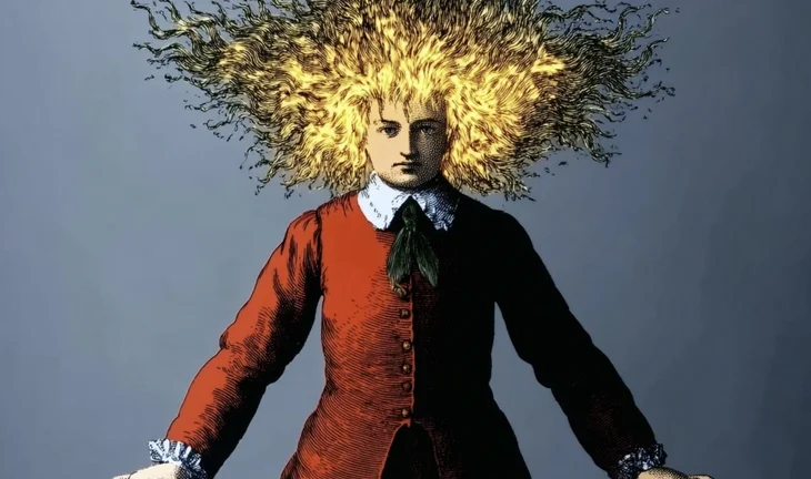 a man with hair on fire