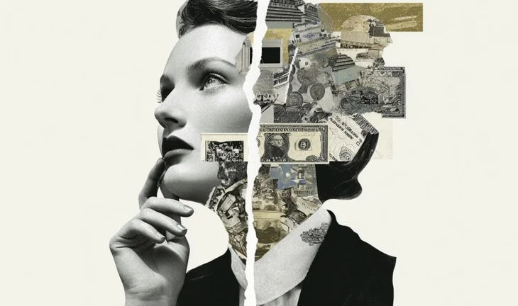 A woman thinking in a collage