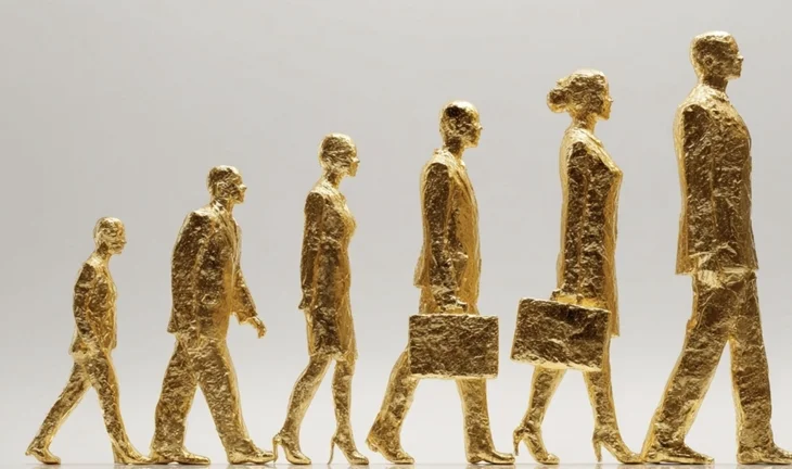 a row of golden people 