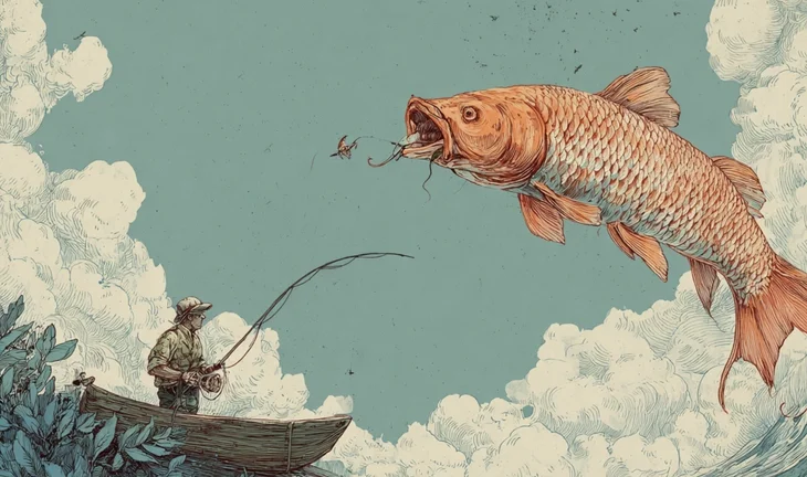 a man in a boat and a big fish in the air 