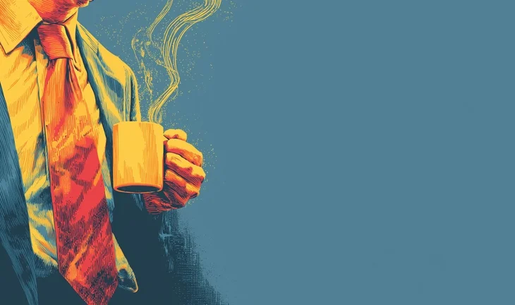 Banker holding coffee cup