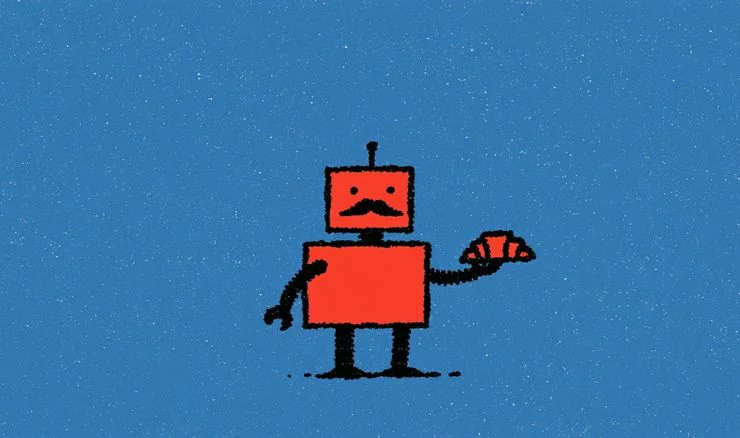 French robot holding croissant